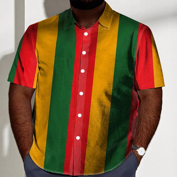 Contrasting Color Vertical Stripe Print Vintage Oversized Men's Shirt