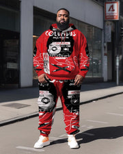 Plus Size Men's  Red Skull Colombus Sweatershir Two-Piece Set