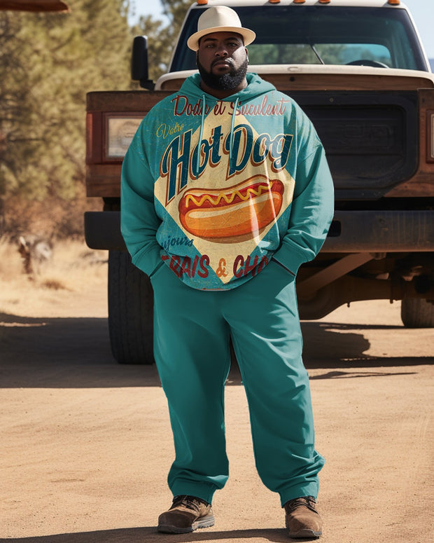 Men's Plus Size Square Hot Dog Hoodie Set Two Piece