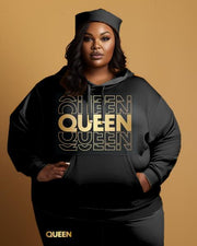 Women's Large Size Simple Style Art Letter Queen Hoodie and Sweatpants Set