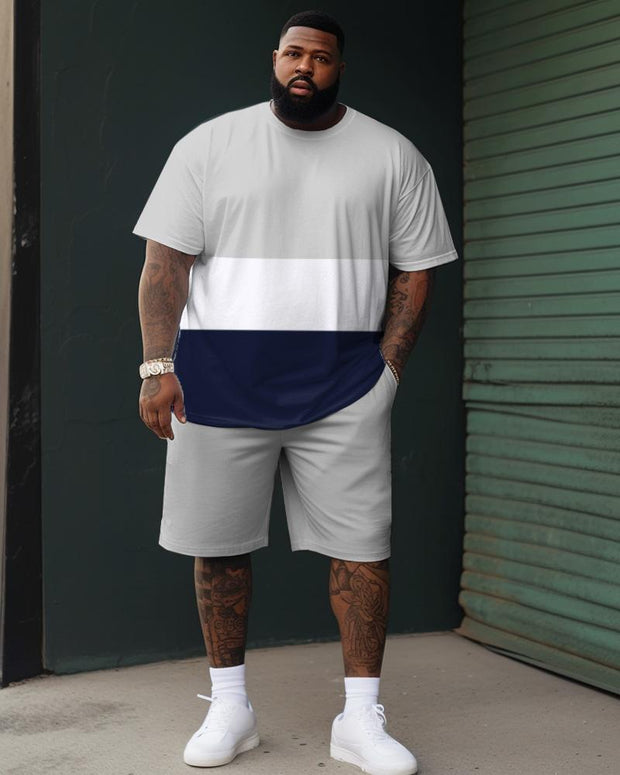 Men's Large Size Street Cartoon Color Block Color Graffiti Short Sleeve Shorts Suit