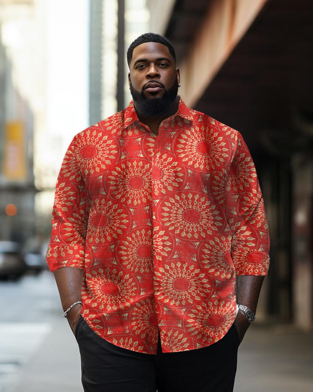 Men's Plus Size Ethnic Retro Graphics Long Sleeve Lapel Long Sleeve Shirt