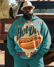 Men's Plus Size Square Hot Dog Hoodie Set Two Piece