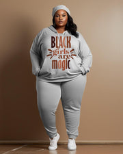 Women's Plus Size Simple Style Black Girls Are Migic Hoodie and Sweatpants Set