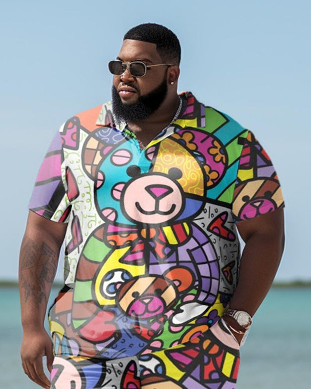 Men's Hawaiian Plus Size Bear Two-Piece Set