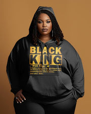 Women's Large Size Simple Style Black King Hoodie and Sweatpants Set