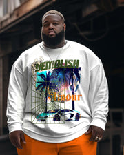 Men's Plus Size Casual Retro Hawaiian Coco Car Two-Piece Sweatshirt