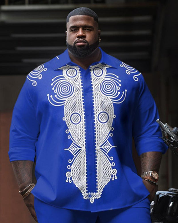 Men's Plus Size Ethnic Round Totem Long Sleeve Shirt