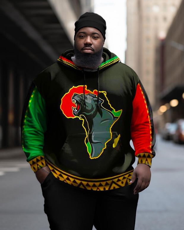 Men's Plus Size African Black Panther Map Hoodie