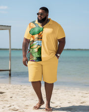 Men's Plus Size Beach Hawaii Colorblock Two-Piece Set
