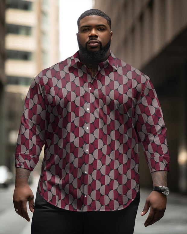 Men's Plus Size Retro Ethnic Geometry Long Sleeve Lapel Long Sleeve Shirt
