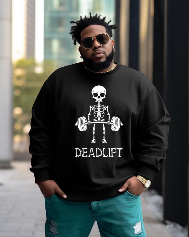 Men's Plus Size Retro Graffiti Deadlift Sweatshirt