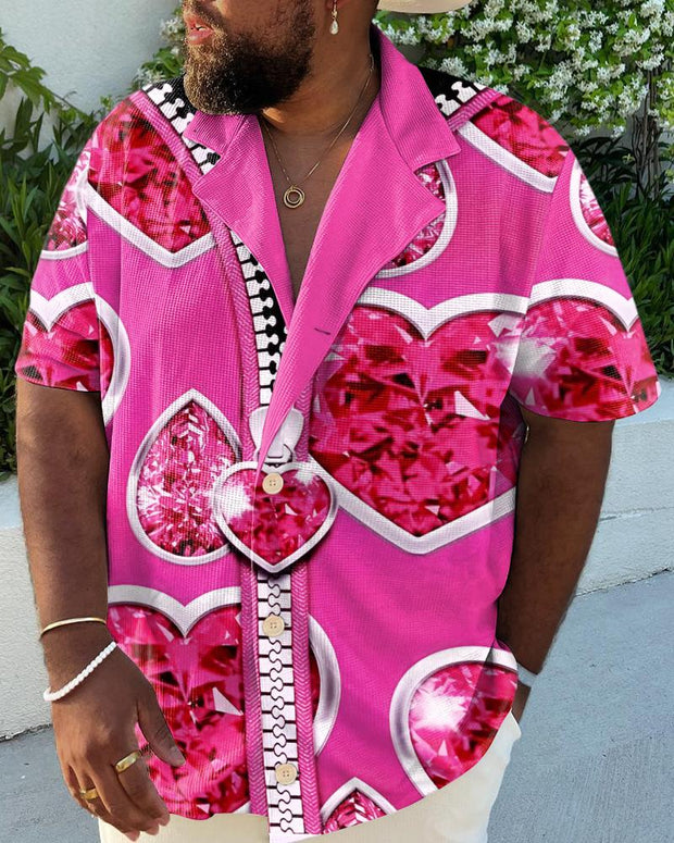 Men's Plus Size Casual Pink Art Sweetheart Gemstone Shirt