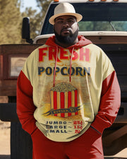 Men's Plus Size Fresh Popcorn Hoodie Set Two Piece
