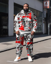 Plus Size Men's  Art Abstract Lines Sweatershir Two-Piece Set