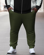 Men's Plus Size Sports Simple Green Jogger Zip Hoodie Set