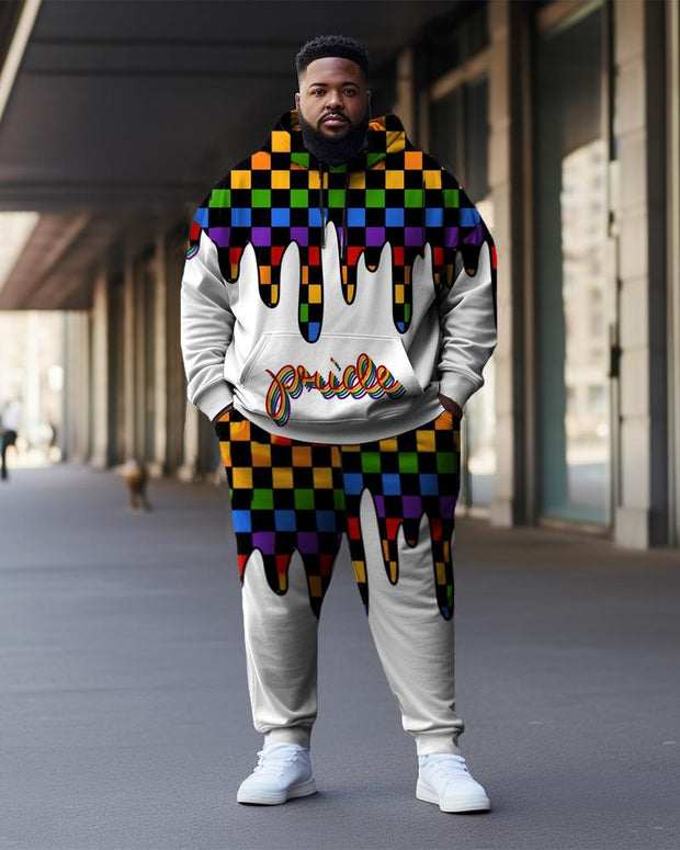 Men's Plus Size Checkerboard Rainbow Hoodie Set of Two