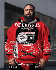 Plus Size Men's  Red Skull Colombus Sweatershir Two-Piece Set