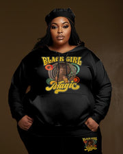 Women's Large Size Simple Style Black Girl  Hoodie and Sweatpants Set