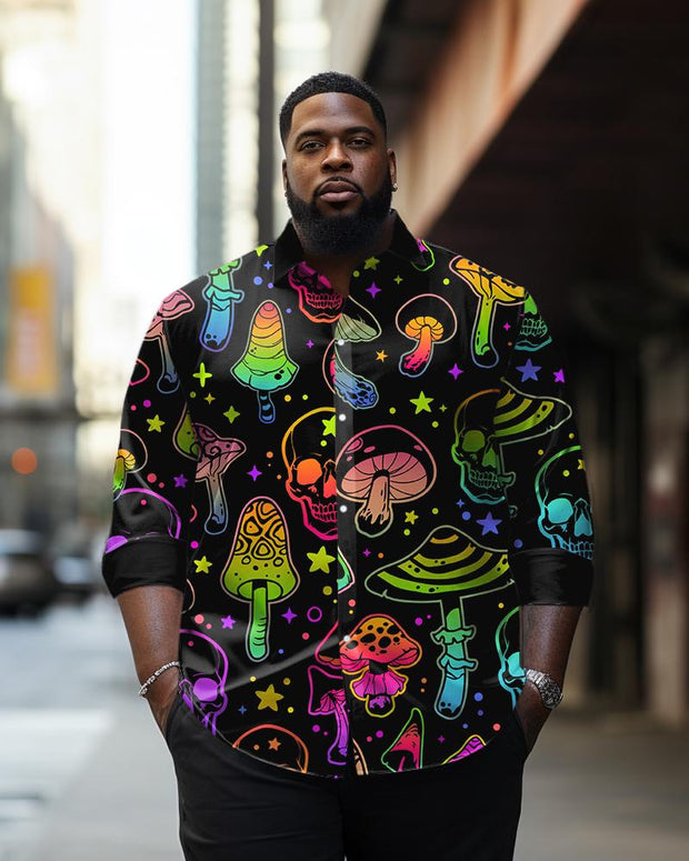 Men's Plus Size Casual Psychedelic Skull Long Sleeve Lapel Long Sleeve Shirt