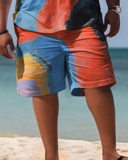 Men's Plus Size Beach Hawaiian Swirled Print Two-Piece Set
