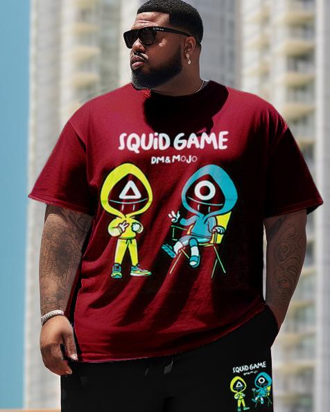 Men's Plus Size Squid Game Street Cartoon Color Block Graffiti Short-Sleeved Shorts Suit