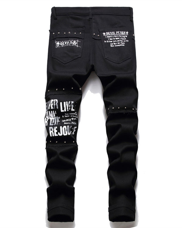 Men's Punk Men's Jeans Collage Long Jeans
