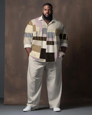 Plus Size Men's Color Block Stitching Gradient Long Sleeve Walking Suit