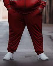 Men's Plus Size Red Stripe Jogger Activewear Two Piece Set