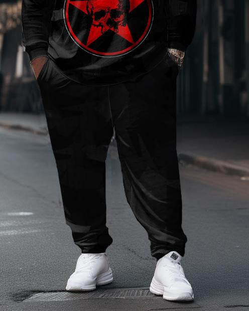 Men's Star Skull Shield Plus Size Sweatshirt Two Piece Set