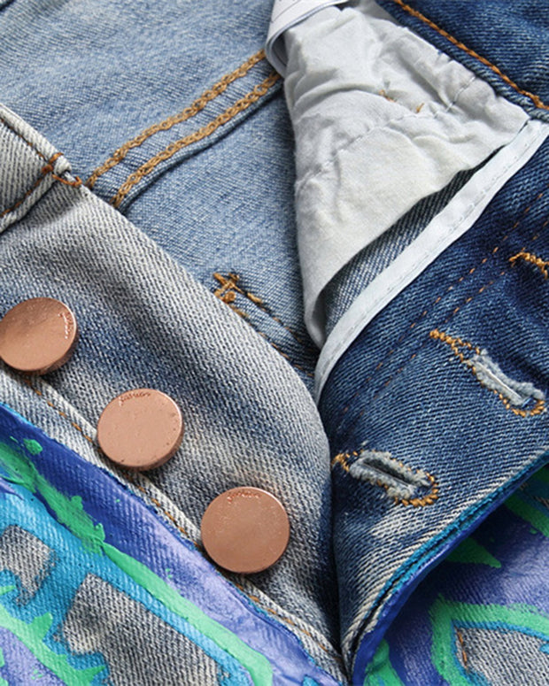 Men's Punk Trendy Vintage Blue Ripped Long Jeans