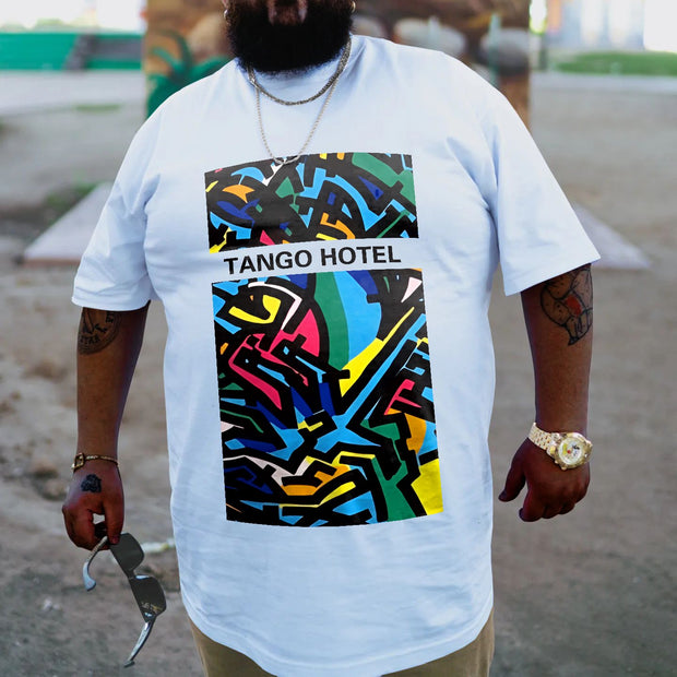 Men's Plus Size Vintage Tango Hotel Print T-Shirt