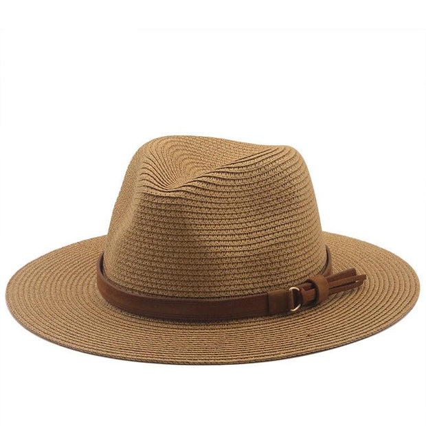 Spring Summer Panama Hat Khaki Belt Accessories Straw Top Hat