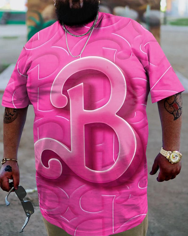 Men's Plus Size Casual Pink Artistic B Letter T-Shirt