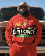 Men's Plus Size Vintage Flame Chili Peppers Hoodie Set Two Piece