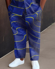 Blue Men's Ombre Art Plus Size Short Sleeve Walking Set