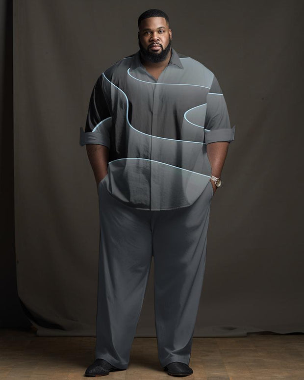 Men's Plus Size Aurora Gradient Abstract Print  Long Sleeve Walking Suit