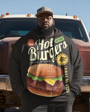 Men's Plus Size Crazy Burger Hoodie Two Piece Set