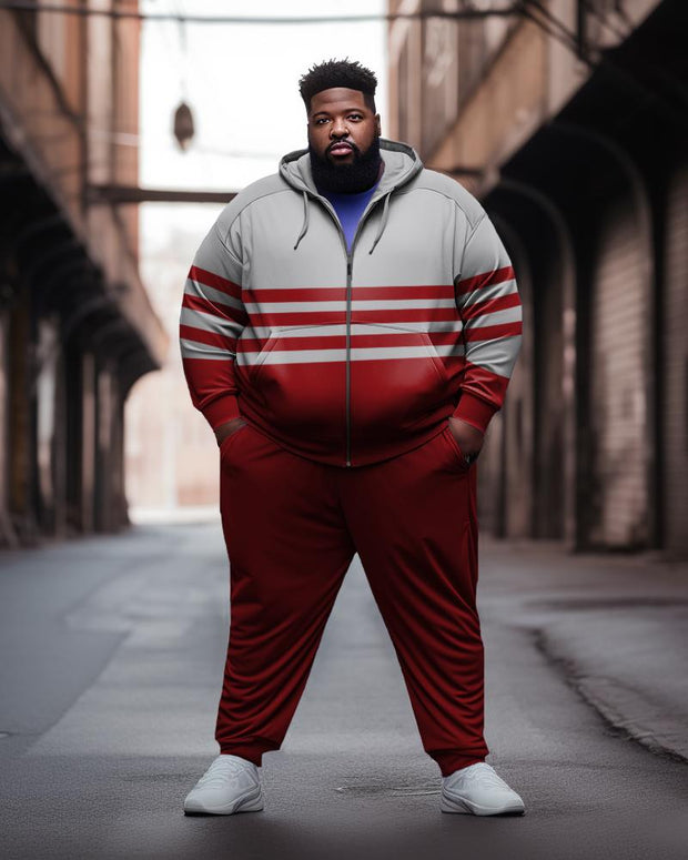 Men's Plus Size Red Stripe Jogger Activewear Two Piece Set