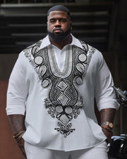 Men's Plus Size Ethnic Pattern Long Sleeve Lapel Shirt