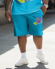 Men's Plus Size School Bag Shoes Street Cartoon Color Block Graffiti Short Sleeve Shorts Suit