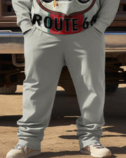 Men's Plus Size Route 66 Motorcycle Hoodie Set Two Piece