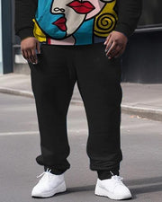 Men's Large Size Face Color Pop Style Street Long Sleeve Hoodie Set
