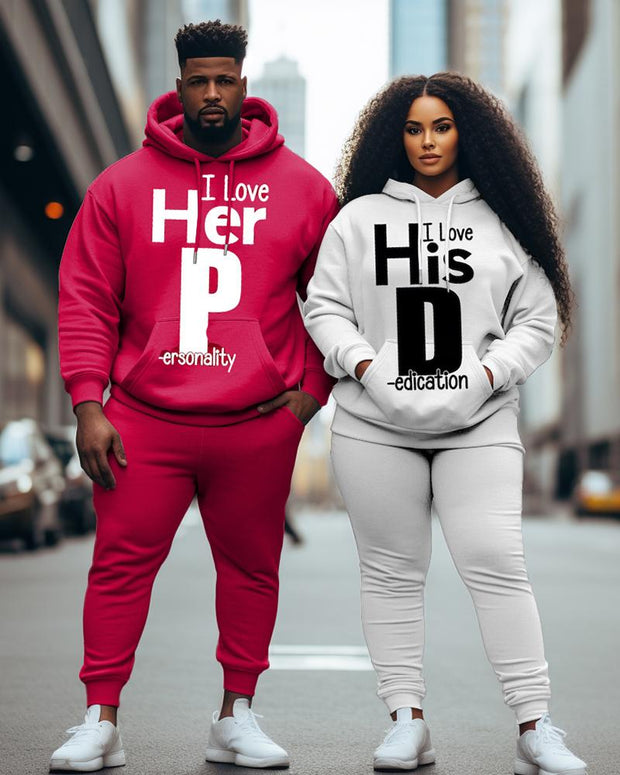 Couple Large Size Casual Couple Outfit Her His Hoodie Set