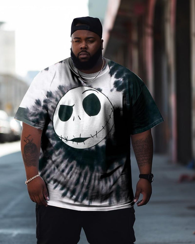 Men's Plus Size Street Skull Tie Dye Graffiti Short Sleeve Crew Neck T-Shirt