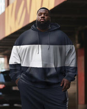 Men's Plus Size Simple Color Matching Hoodie Set of Two