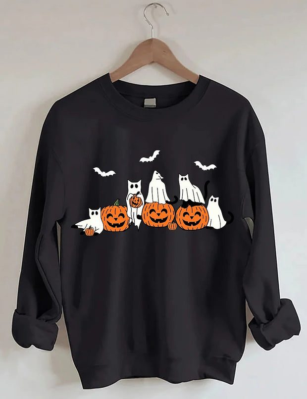 Women's Plus Ghost Cats Halloween Sweatshirt