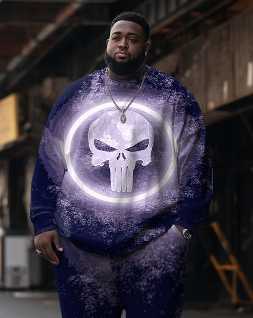 Men's Purple Skull Phantom Plus Size Sweatshirt Two Piece Set
