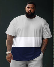 Men's Large Size Street Cartoon Color Block Color Graffiti Short Sleeve Shorts Suit