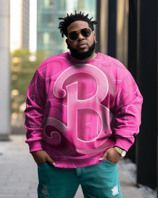 Men's Plus Size Casual Pink Artistic B Letter  Sweatshirt